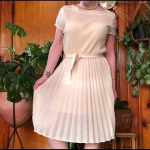 Vintage 1960s 1970s Butter Yellow Pleated Dress M